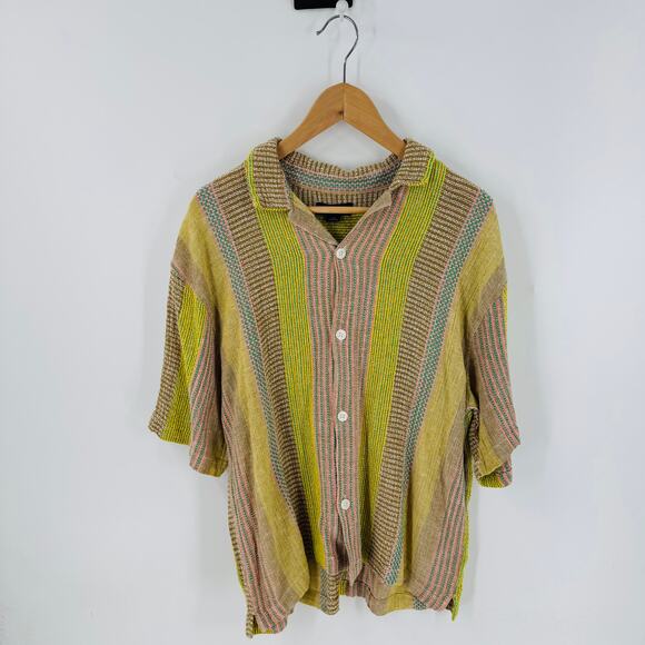 NWT Cotton On Striped Woven Button Front Shirt Size L Relaxed Fit - Picture 9 of 11